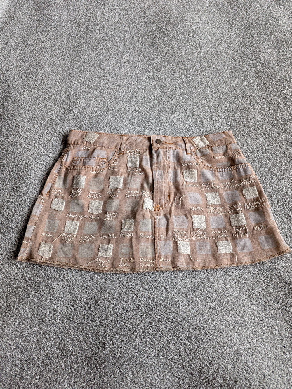 FARM Rio Vintage Tan and Cream Embroidered Mini Skirt Rare